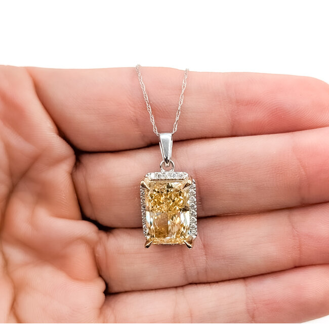 Pendant Halo 5.75ct Radiant Vivid Fancy Yellow Lab Grown Diamond .25ctw Lab Grown Diamonds 14kw 10.8mm 18" 3.45g 126070101