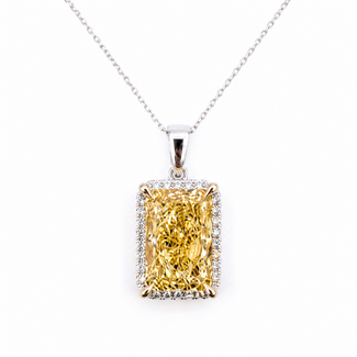 Pendant Halo 5.75ct Radiant Vivid Fancy Yellow Lab Grown Diamond .25ctw Lab Grown Diamonds 14kw 10.8mm 18" 3.45g 126070101