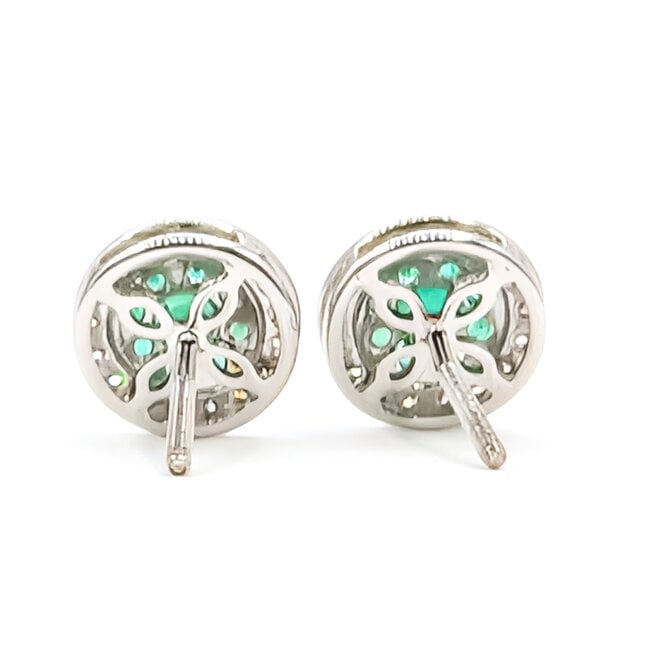 Earrings Screwback Stud Halo .16ctw Round Diamonds .55ctw Green Emerald 14kw 9mm 1.78g 126070106