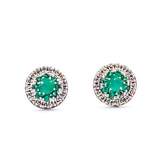 Earrings Screwback Stud Halo .16ctw Round Diamonds .55ctw Green Emerald 14kw 9mm 1.78g 126070106