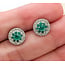 Earrings Screwback Stud Halo .16ctw Round Diamonds .55ctw Green Emerald 14kw 9mm 1.78g 126070106