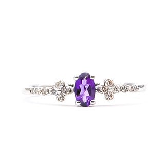 Ring Dainty .10ctw Round Diamonds .20ct Purple Amethyst 10kw 2mm Sz7 1.46g 126070110