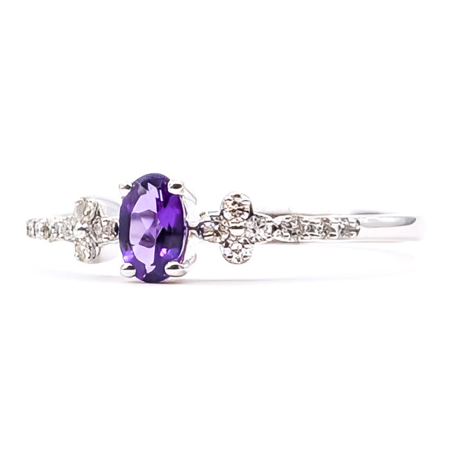 Ring Dainty .10ctw Round Diamonds .20ct Purple Amethyst 10kw 2mm Sz7 1.46g 126070110