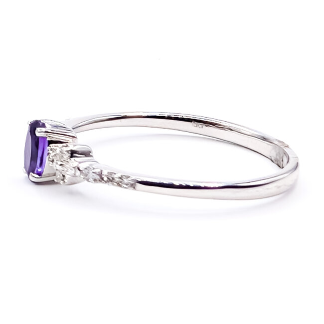 Ring Dainty .10ctw Round Diamonds .20ct Purple Amethyst 10kw 2mm Sz7 1.46g 126070110