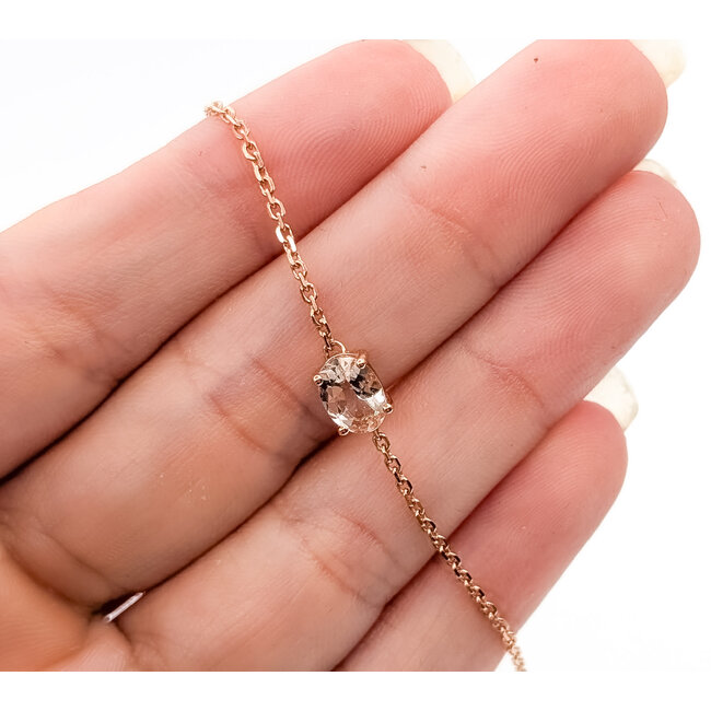 Bracelet Solitaire Adjustable Length .75ct Pink Morganite 10kr 5.25mm 7.25" 1.81g 126070111