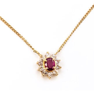 Necklace Halo .23ctw Round Diamonds .30ct Ruby 18ky 16" 2.31g 126070112