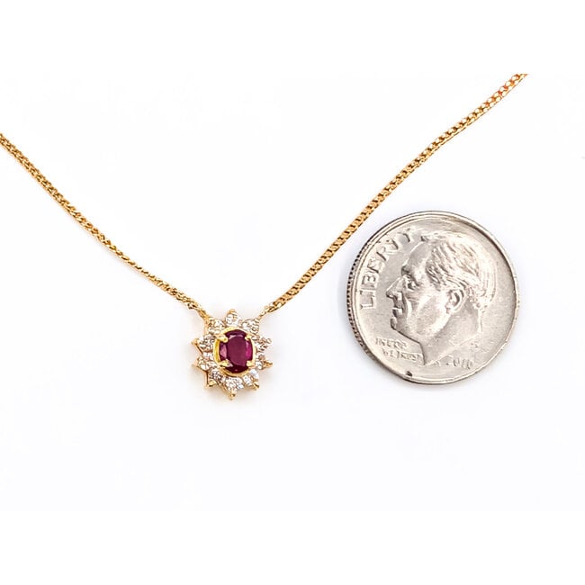 Necklace Halo .23ctw Round Diamonds .30ct Ruby 18ky 16" 2.31g 126070112