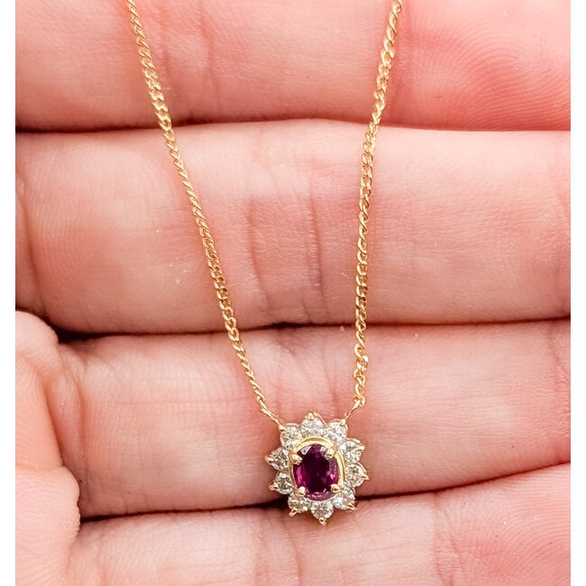Necklace Halo .23ctw Round Diamonds .30ct Ruby 18ky 16" 2.31g 126070112