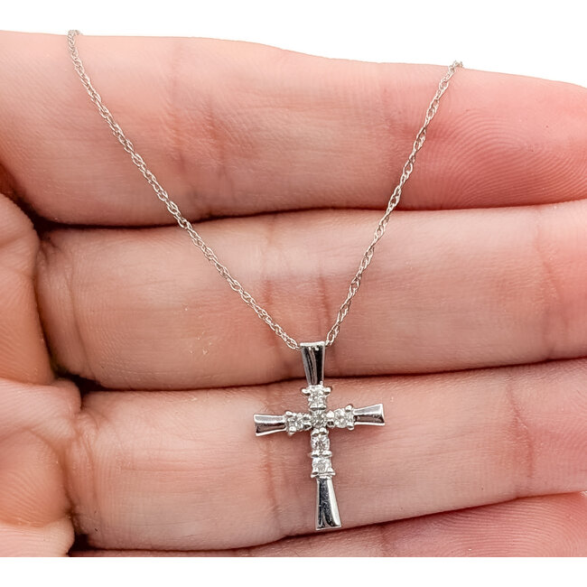 Pendant Cross .12ctw Round Diamonds 14kw 17" 1.50g 126070113