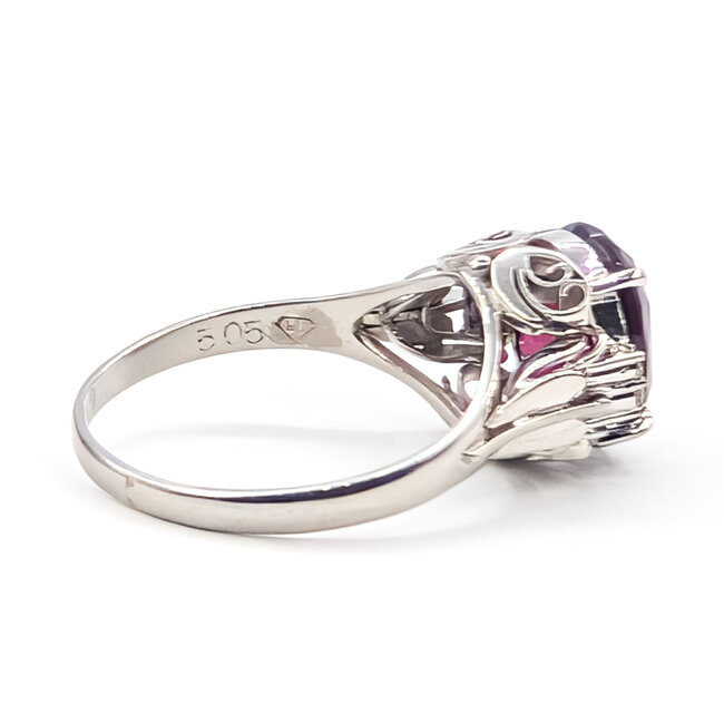 Ring Open Work .05ctw Round Diamonds 5.05ct Grape Garnet 900pt 11mm Sz9 6.15g 126070117