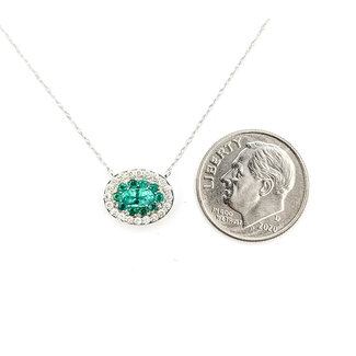 Necklace Halo 0.16ctw Round Diamond 0.4ctw Emerald 14kw 11x9mm 18" 1.50g 126070081