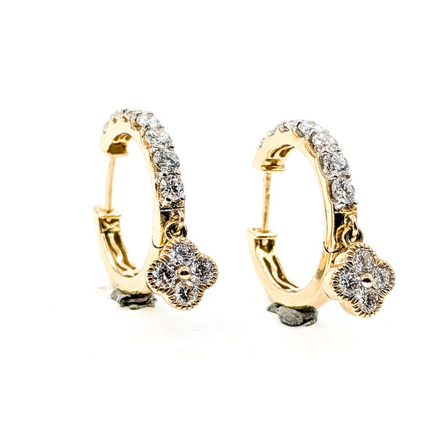 Earrings Quatrefoil Dangle Hoop 2ctw Round Lab Grown Diamonds 14ky .6" 7.36g  125090064