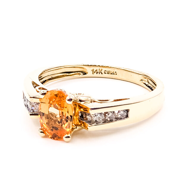 Ring Cathedral  .10ctw Round Diamonds 1.00ct Spessartine  Garnet    14ky 3mm Sz7 2.92g 226020002