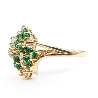 Ring Cluster Waterfall .16ctw Round Diamonds .33ctw Emerald 14ky 15mm Sz7 3.26g 126040118