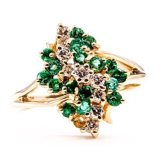 Ring Cluster Waterfall .16ctw Round Diamonds .33ctw Emerald 14ky 15mm Sz7 3.26g 126040118