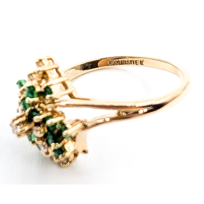 Ring Cluster Waterfall .16ctw Round Diamonds .33ctw Emerald 14ky 15mm Sz7 3.26g 126040118