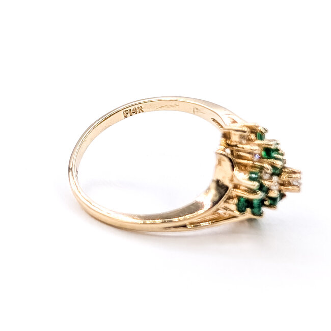 Ring Cluster Waterfall .16ctw Round Diamonds .33ctw Emerald 14ky 15mm Sz7 3.26g 126040118