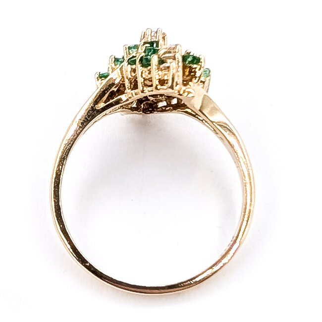 Ring Cluster Waterfall .16ctw Round Diamonds .33ctw Emerald 14ky 15mm Sz7 3.26g 126040118