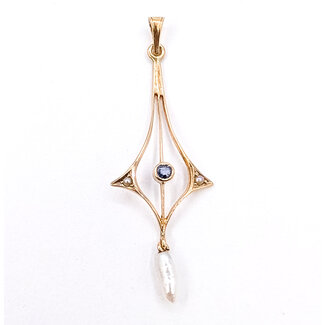 Pendant Lavaliere .03ct Blue Spinel 1mm Gray Seed Pearls 10ky 1.75x.55" .66g 126060035