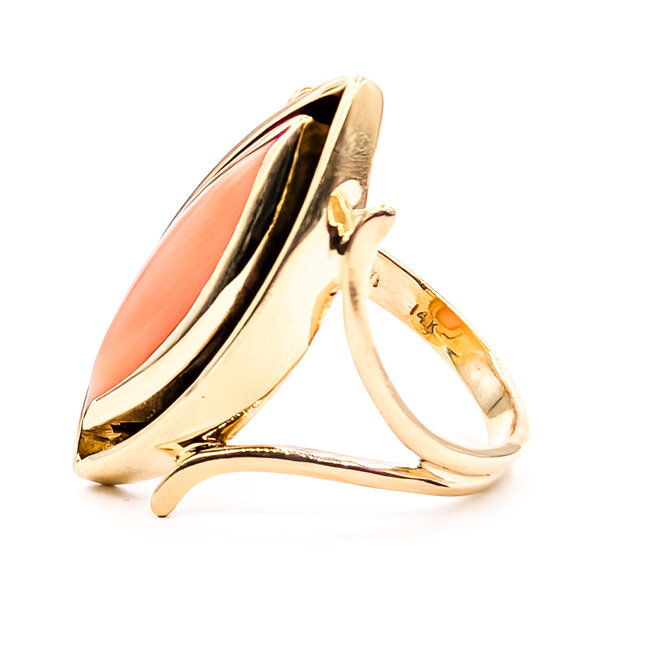 Ring Navette Enamel 18x5.75mm Angel Skin Coral 14ky 25x10mm Sz5.5 5.72g 126060037