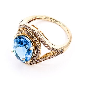 Ring Halo .25ctw Round Diamonds 3ct Swiss Blue Topaz 14ky 16mm Sz5 3.84g 126060048