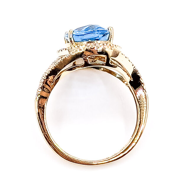 Ring Halo .25ctw Round Diamonds 3ct Swiss Blue Topaz 14ky 16mm Sz5 3.84g 126060048