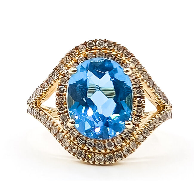 Ring Halo .25ctw Round Diamonds 3ct Swiss Blue Topaz 14ky 16mm Sz5 3.84g 126060048