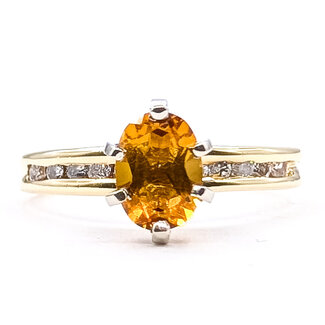 Ring 6-Prong .15ctw Round Diamonds .90ct Golden Citrine 14ky 3.2mm Sz7.5 2.72g 126070120