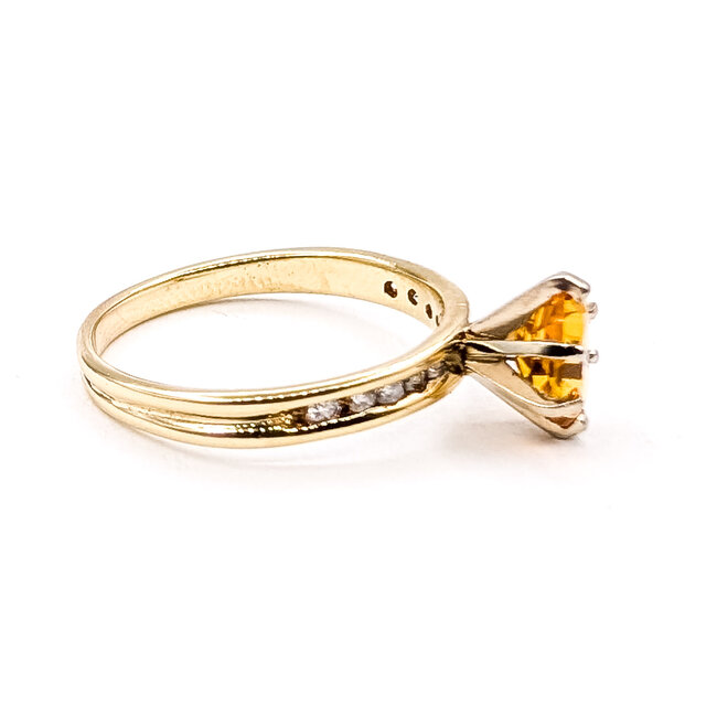 Ring 6-Prong .15ctw Round Diamonds .90ct Golden Citrine 14ky 3.2mm Sz7.5 2.72g 126070120