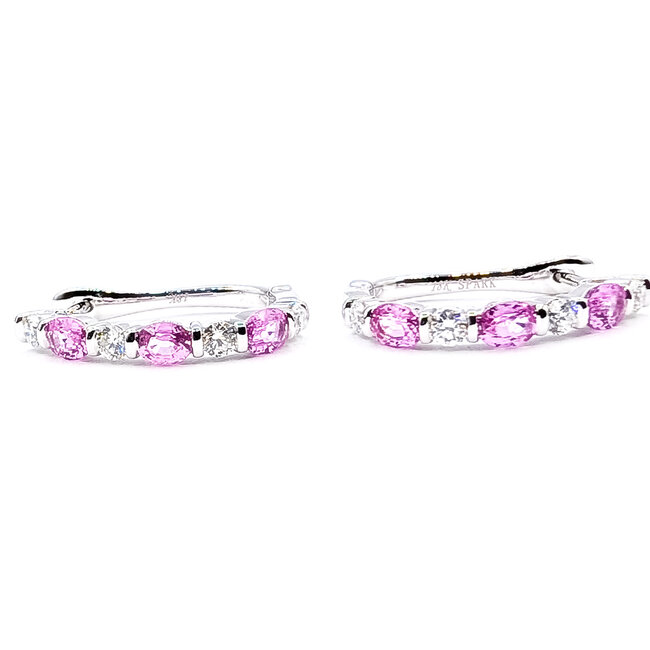 Earrings J-Hoop .40ctw Round Diamonds 1.5ctw Pink Sapphire 18kw .6x.1" 4.32g 126070129