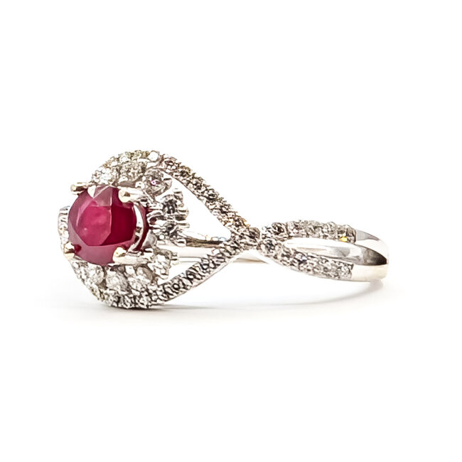 Ring Halo Twist Band .46ctw Round Diamonds .54ct Ruby 14kw 3.5mm Sz7 3.06g 226070001