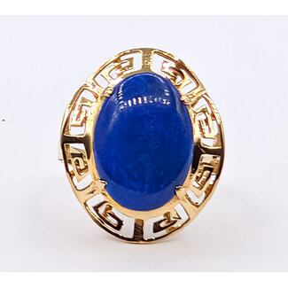 Ring Solitare Greek Key 5ct Blue Cabochon Lapis 14ky 2.15mm Sz6 3.48g 226070010