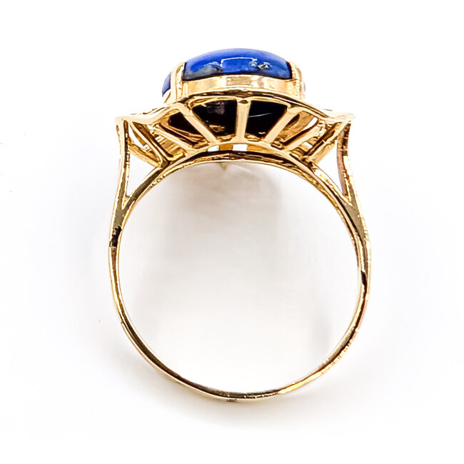 Ring Solitare Greek Key 5ct Blue Cabochon Lapis 14ky 2.15mm Sz6 3.48g 226070010