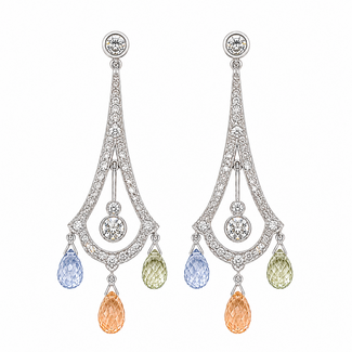Earrings Dangle Milgrain 2.60ctw Euro & Single Cut Diamonds 3.00ctw Multicolor Sapphire 900pt 2.5x.8" 9.32g 126070130