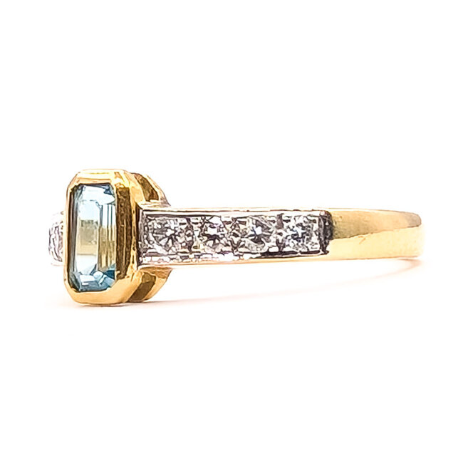 Ring Modern Geometric .20ctw Round Diamonds .25ct Blue Zircon 18ky 2.5mm Sz4.5 2.07g 126070116