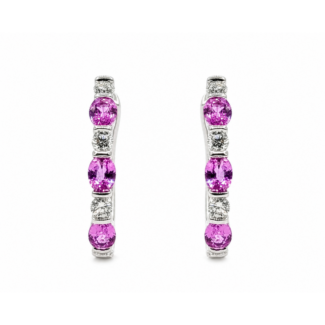 Earrings J-Hoop .40ctw Round Diamonds 1.5ctw Pink Sapphire 18kw .6x.1" 4.32g 126070129