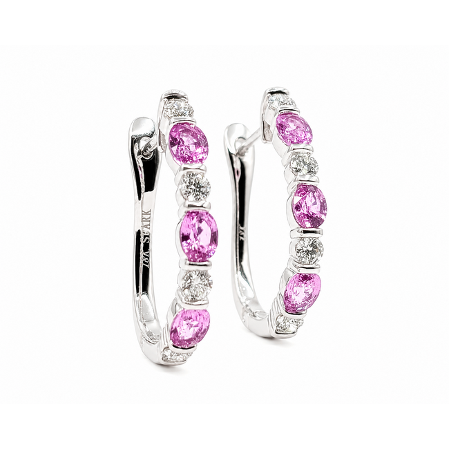 Earrings J-Hoop .40ctw Round Diamonds 1.5ctw Pink Sapphire 18kw .6x.1" 4.32g 126070129