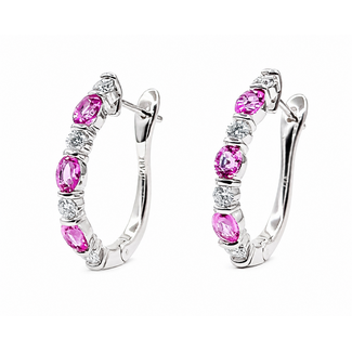Earrings J-Hoop .40ctw Round Diamonds 1.5ctw Pink Sapphire 18kw .6x.1" 4.32g 126070129