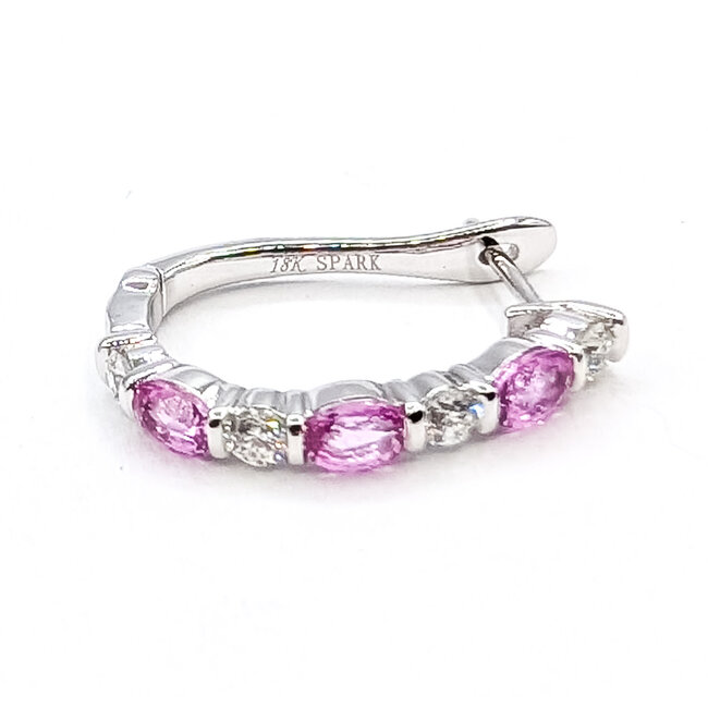 Earrings J-Hoop .40ctw Round Diamonds 1.5ctw Pink Sapphire 18kw .6x.1" 4.32g 126070129