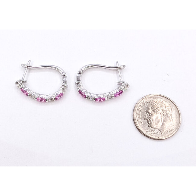 Earrings J-Hoop .40ctw Round Diamonds 1.5ctw Pink Sapphire 18kw .6x.1" 4.32g 126070129