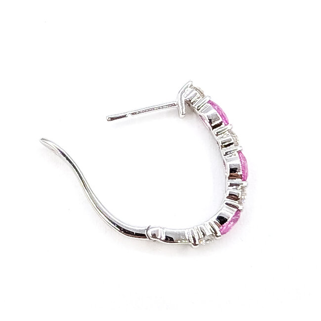 Earrings J-Hoop .40ctw Round Diamonds 1.5ctw Pink Sapphire 18kw .6x.1" 4.32g 126070129