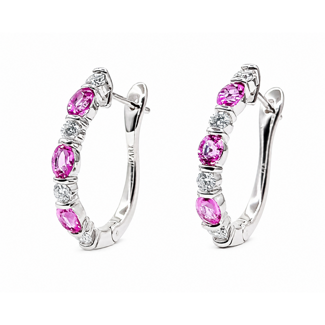 Earrings J-Hoop .40ctw Round Diamonds 1.5ctw Pink Sapphire 18kw .6x.1" 4.32g 126070129