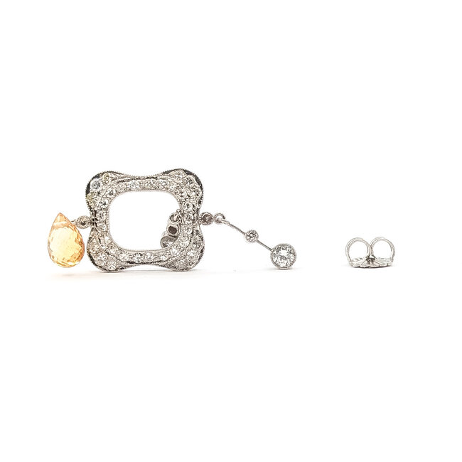 Earrings Dangle Milgrain 1.60ctw Euro & Single Cut Diamonds 1.00ctw Imperial Topaz 900pt 1.75x.55" 6.98g 126070131
