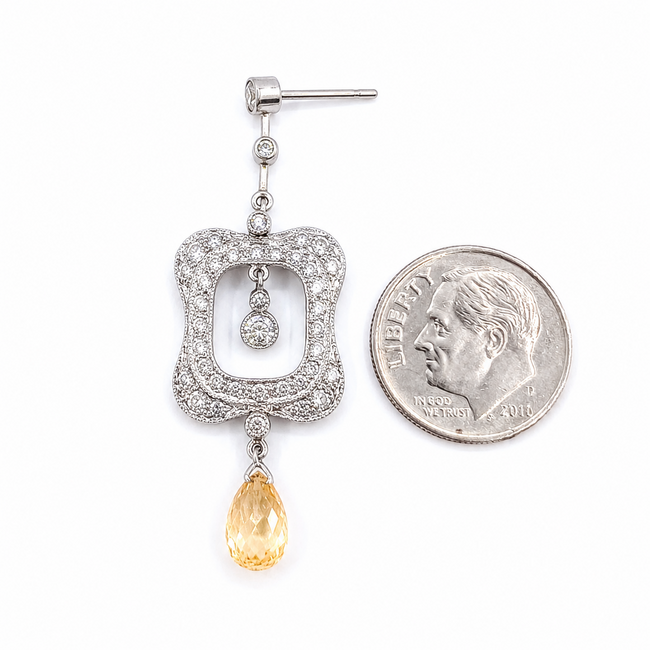 Earrings Dangle Milgrain 1.60ctw Euro & Single Cut Diamonds 1.00ctw Imperial Topaz 900pt 1.75x.55" 6.98g 126070131