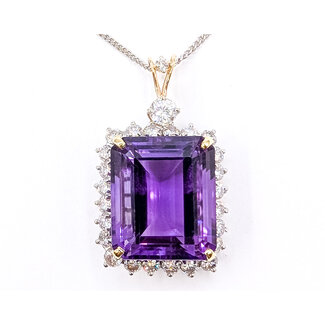 Pendant Halo Statement 2.50ctw Round Diamonds 22ct Purple Amethyst 14ktt 1.5x.9" 26" 15.28g 126070132
