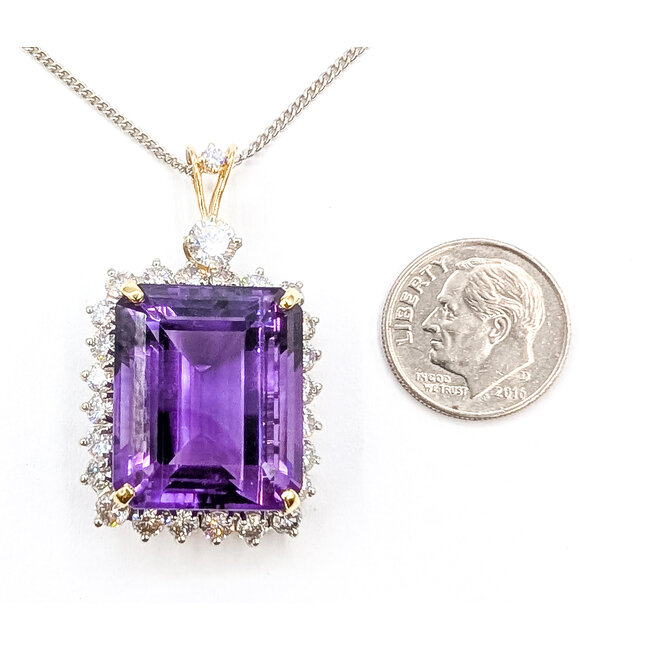 Pendant Halo Statement 2.50ctw Round Diamonds 22ct Purple Amethyst 14ktt 1.5x.9" 26" 15.28g 126070132