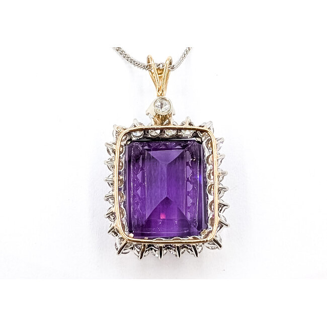 Pendant Halo Statement 2.50ctw Round Diamonds 22ct Purple Amethyst 14ktt 1.5x.9" 26" 15.28g 126070132