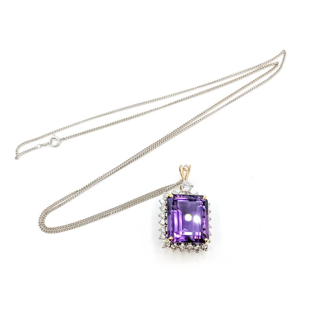 Pendant Halo Statement 2.50ctw Round Diamonds 22ct Purple Amethyst 14ktt 1.5x.9" 26" 15.28g 126070132