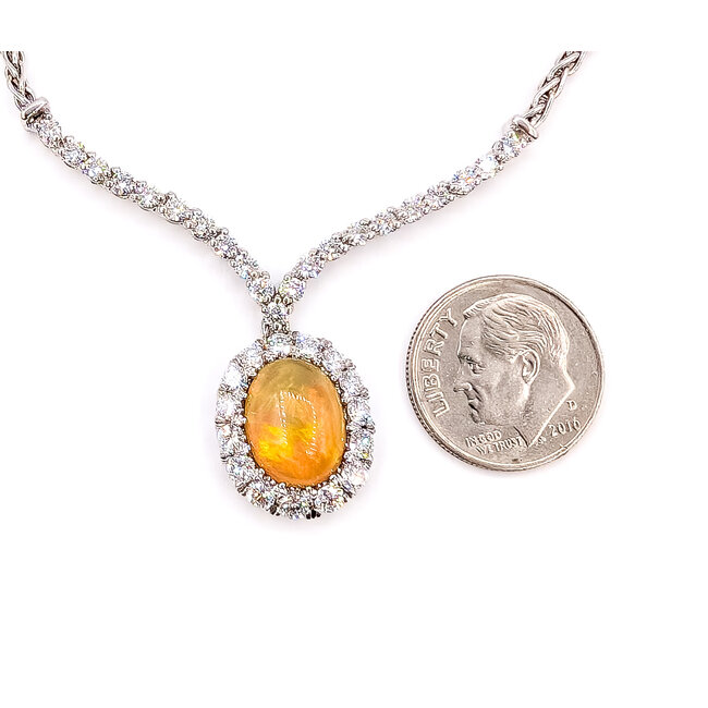 Necklace Y-Drop Halo 1.64ctw Round Diamonds 2.25ct Ethiopian Opal 18kw 17.5x14mm 16" 15.4g 126070134