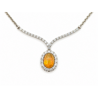 Necklace Y-Drop Halo 1.64ctw Round Diamonds 2.25ct Ethiopian Opal 18kw 17.5x14mm 16" 15.4g 126070134